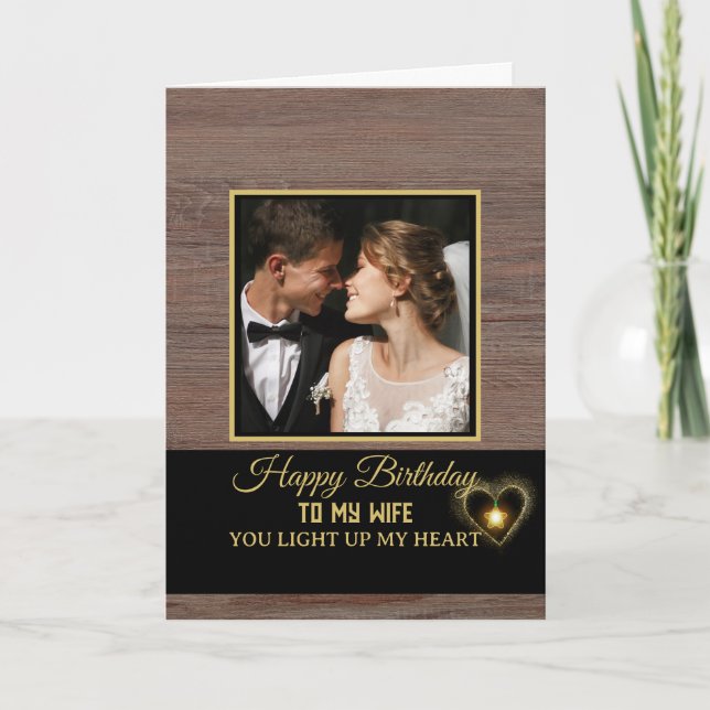Tarjeta Rustic Wood Grain Happy Birthday to My Wife (Anverso)