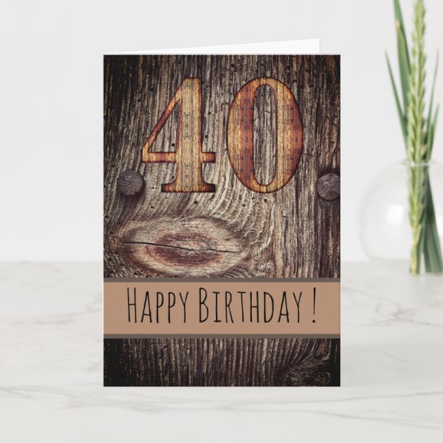 Tarjeta Rustic Wood Happy Birthday 40 (Anverso)