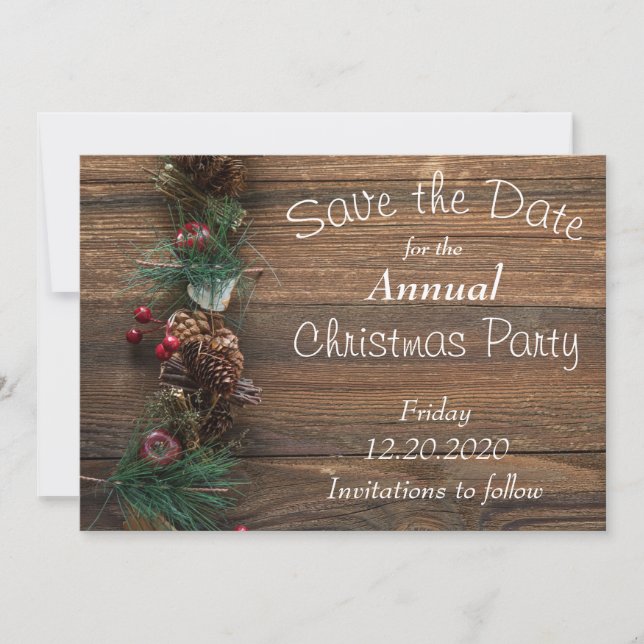 Tarjeta Rustic Wood Holiday Party (Anverso)