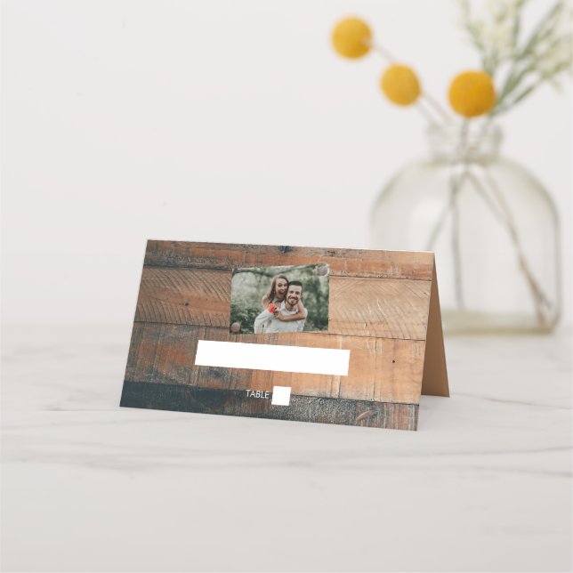 Tarjeta Rustic Wood Photo Boda Place (Anverso)
