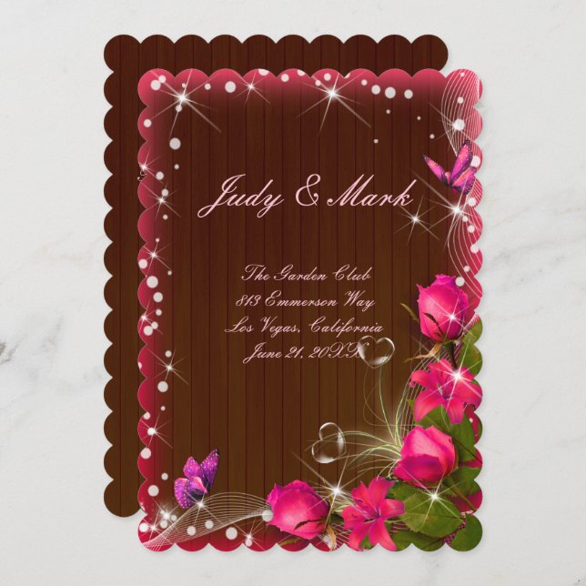 Tarjeta Rustic Wood Pink Floral Butterfly (Anverso / Reverso)