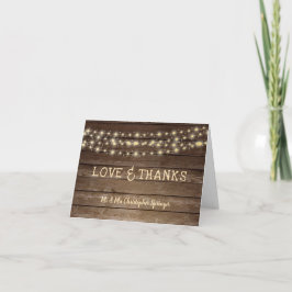 Tarjeta Rustic Wood String Lights Boda Gracias