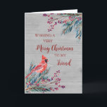Tarjeta Rustic Wood Watercolor Friend Feliz Navidad<br><div class="desc">Feliz Navidad para tarjeta de amistad con follaje acuático de invierno,  patrón cardinal,  rústico de madera y verso reflexivo.</div>