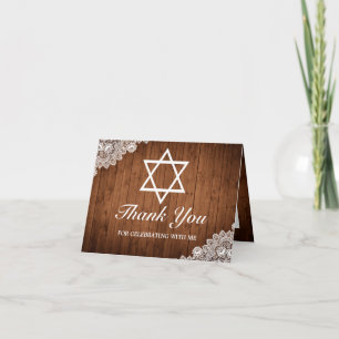 Tarjeta Rustic Wood & White Lace Bar Bat Mitzvah Gracias