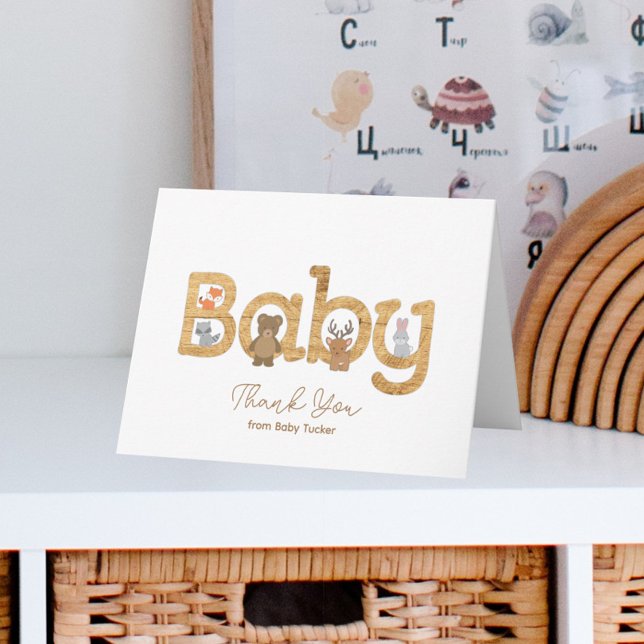 Tarjeta Rustic Woodland Animals Baby Shower Gracias (Subido por el creador)