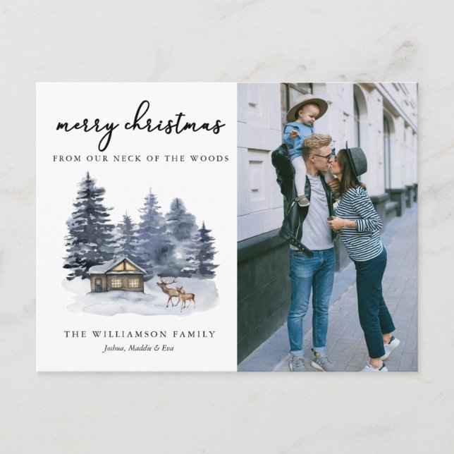 Tarjeta Rustic Woodlands Watercolor Photo Navidade (Anverso)