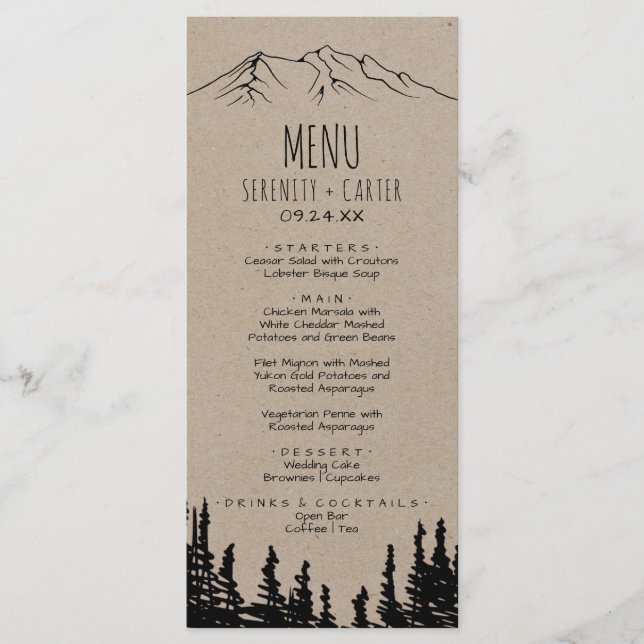 Tarjeta Rustic Woodsy Mountain Dinner (Anverso)