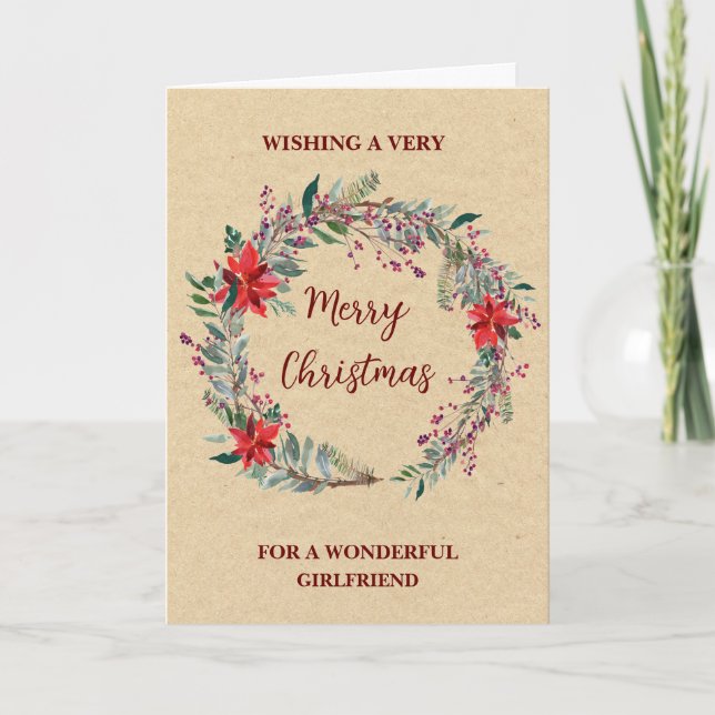 Tarjeta Rustic Wreath Girlfriend Merry Christmas (Anverso)
