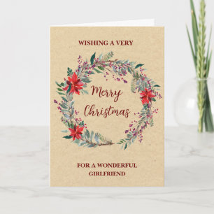 Tarjeta Rustic Wreath Girlfriend Merry Christmas