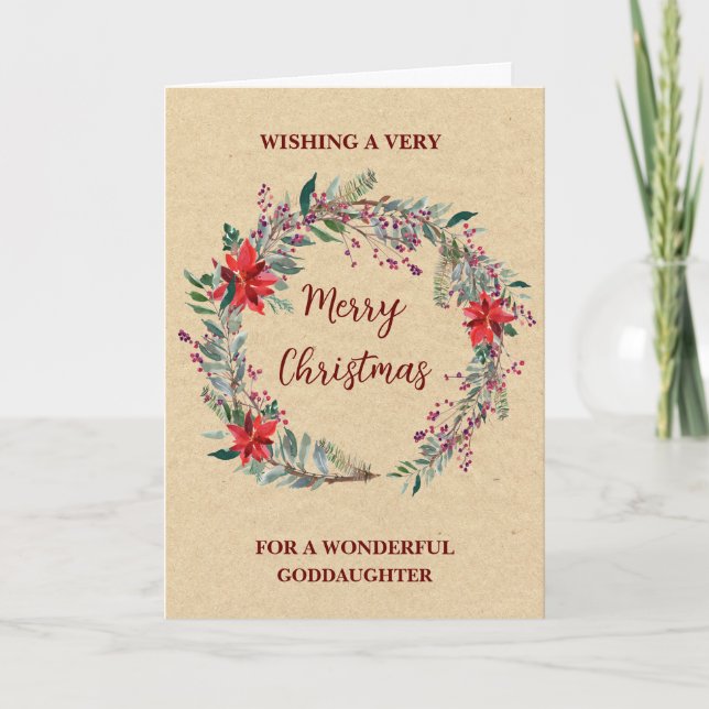 Tarjeta Rustic Wreath Godgirl Feliz Navidad (Anverso)