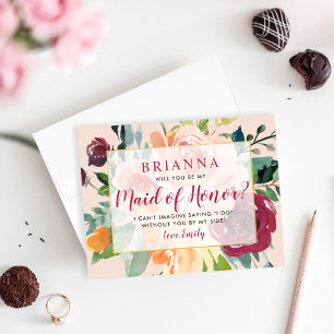 Tarjeta Rústica Borgoña Floral Sé Mi Dama de Honor