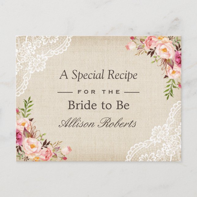 Tarjeta Rústica Burlap Lace Floral Bride Para Ser  (Anverso)