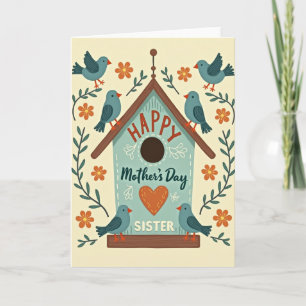 Tarjeta rústica de Día de la Madre para pajarito