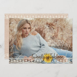 Tarjeta Rústica de Graduación Lace & Burlap Sunflo