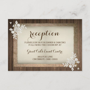 Tarjeta rústica de la recepción nupcial de madera,