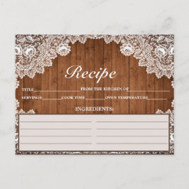 Tarjeta Rústica de Receta de Madera y Lace Blanco