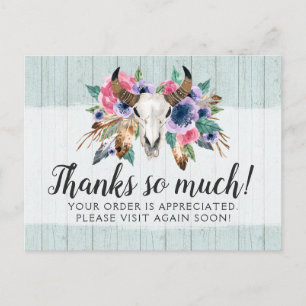 Tarjeta Rústica Floral Cow Skull Boho Moda