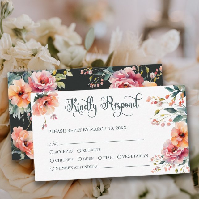 Tarjeta Rústica Floral Garden Wedding QR Mini RSVP (Rustic Floral Garden Wedding QR Mini RSVP Card)