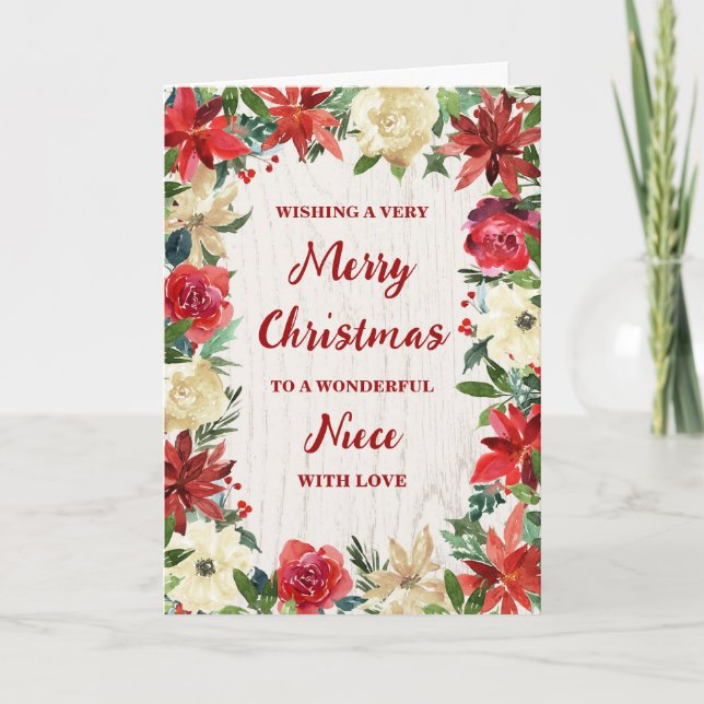 Tarjeta Rústica floral sobrina Feliz Navidad (Anverso)