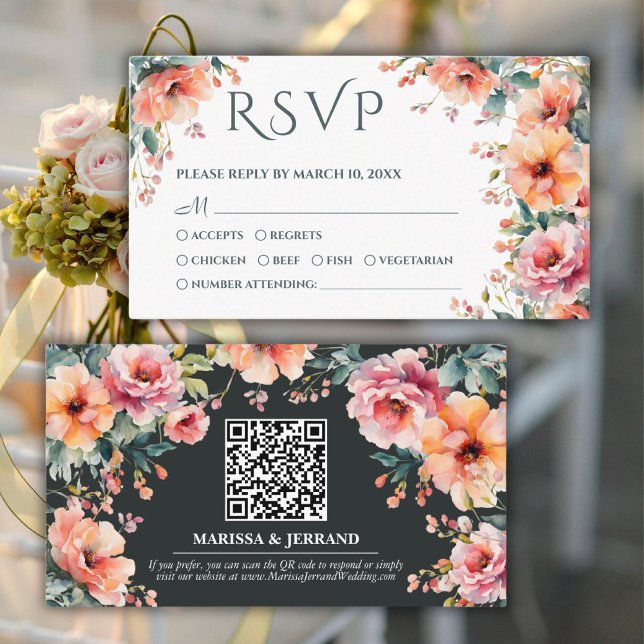 Tarjeta Rústica Floral Sur Boda QR Mini RSVP (Rustic Floral Southern Wedding QR Mini RSVP Card)