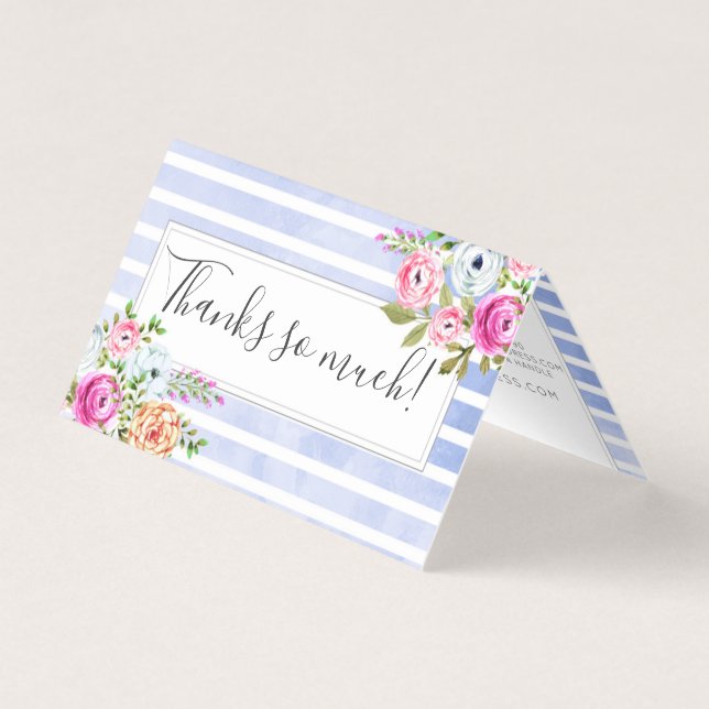 Tarjeta Rústica Floral Watercolor Moderno Stripe Gracias (Anverso)