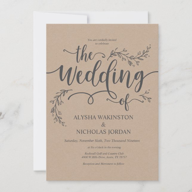 Tarjeta rústica hermosa de la invitación de la (Anverso)