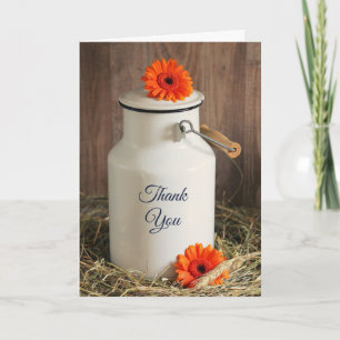 Tarjeta Rústica lechera blanca con flores gracias