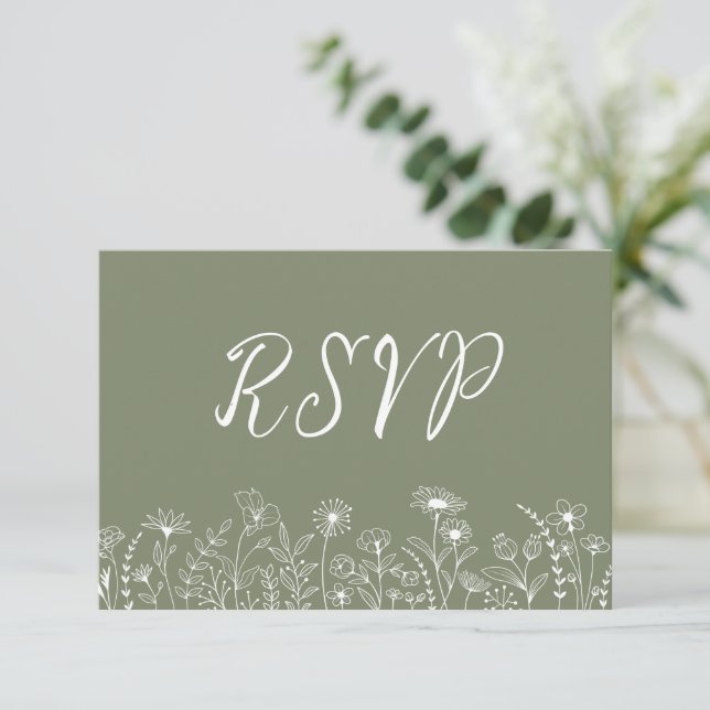 Tarjeta Rústica RSVP de Flor Silvestre Floral Sage (Anverso de pie)