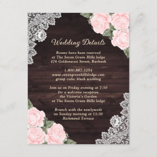 Tarjeta Rústica Rubor Pink Wood Lace Floral Enclos