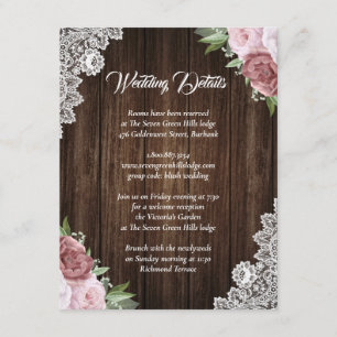 Tarjeta Rústica Rubor Pink Wood Lace Floral Enclos