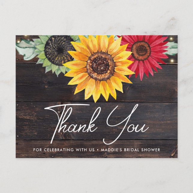 Tarjeta Rústica Sunflower Wood Bridal Shower (Anverso)