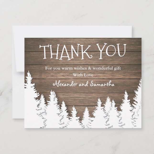 Tarjeta Rústica Wood Winter Pine Tree Gracias (Anverso)