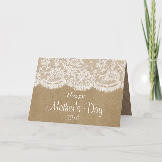 Tarjeta Rústico blanco en Kraft feliz Día de la Madre (Anverso)
