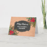 Tarjeta Rústico Chalkboard Nephew Feliz Navidad<br><div class="desc">Feliz Navidad para la carta del sobrino con un patrón rústico de pizarra y follaje de invierno con poinsettias.</div>