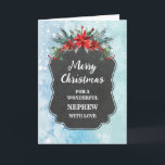 Tarjeta Rústico Chalkboard Nephew Feliz Navidad<br><div class="desc">Feliz Navidad para la carta del sobrino con un patrón rústico de pizarra y follaje de invierno con poinsettias.</div>