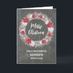 Tarjeta Rústico Chalkboard Nephew Feliz Navidad<br><div class="desc">Feliz Navidad para la carta del sobrino con un patrón rústico de timbre y corona nevada con puntias.</div>