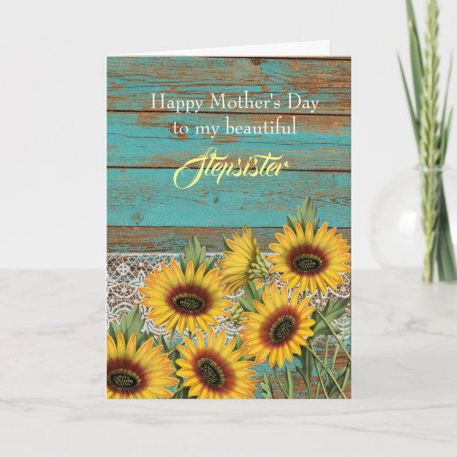 Tarjeta Rústico Día de las Madres, girasoles amarillos (Anverso)