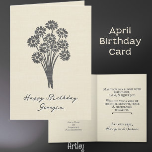 Tarjeta Rústico estampado Daisy April Nacimiento Flor Line