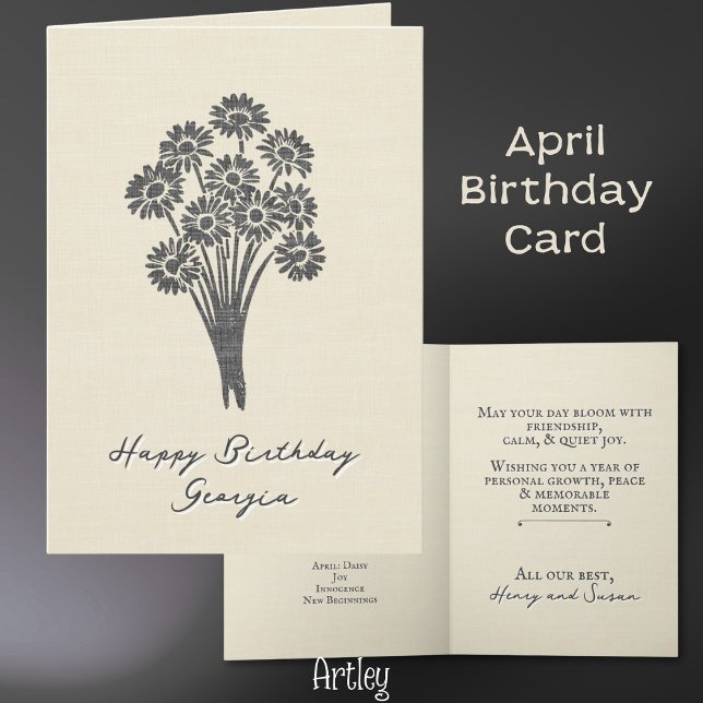 Tarjeta Rústico estampado Daisy April Nacimiento Flor Line (Subido por el creador)