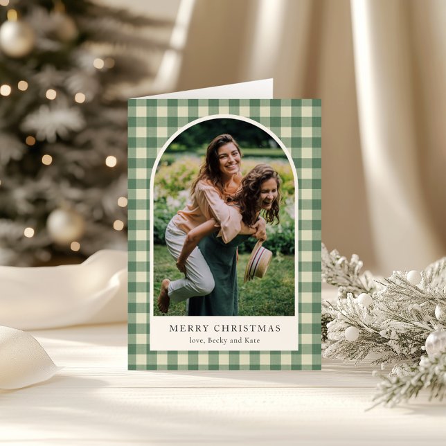 Tarjeta Rústico Green Gingham Arch Foto Navidades modernos (Subido por el creador)