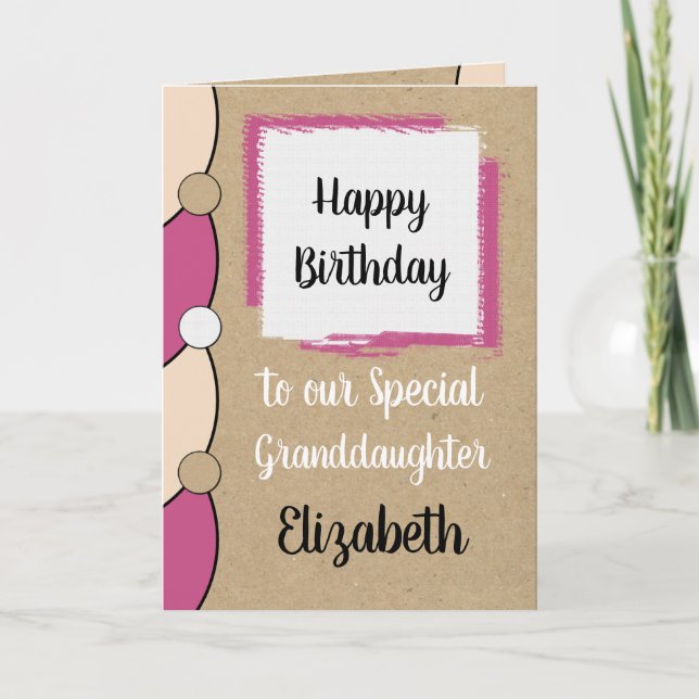 Tarjeta Rústico rosa del cumpleaños de las nietas (Anverso)