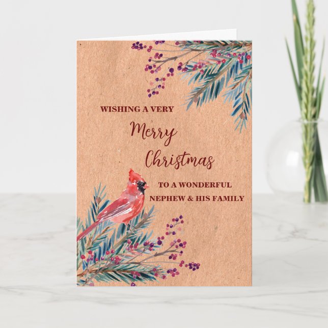 Tarjeta Rústico sobrino y Feliz Navidad a la Familia (Anverso)