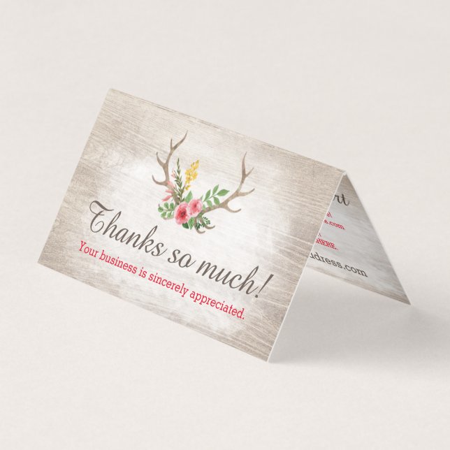 Tarjeta Rústico venado Antler Bohemian Floral Wood Gracias (Anverso)