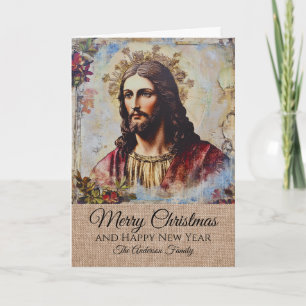 Tarjeta Rústico Vintage Jesus Merry Christmas Family Name