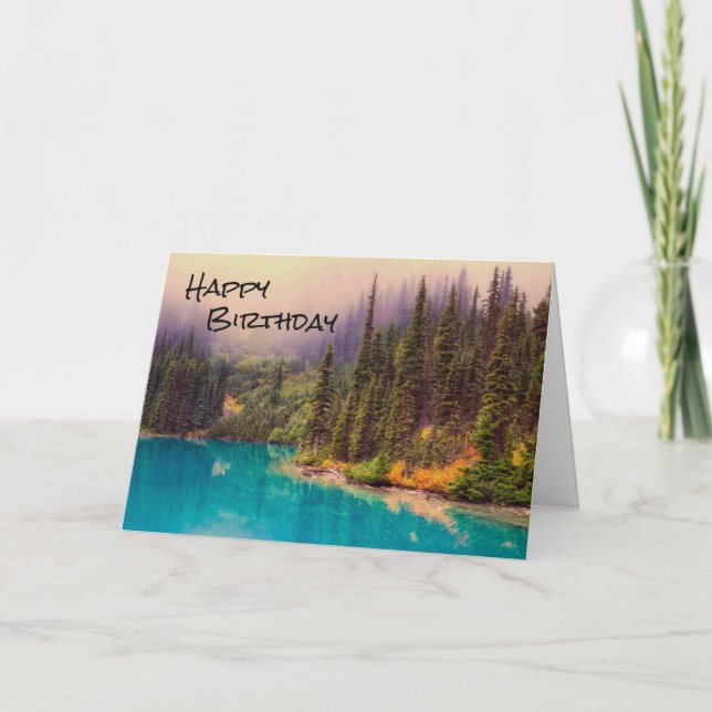 Tarjeta Rústico y feliz cumpleaños del paisaje del norte (Anverso)