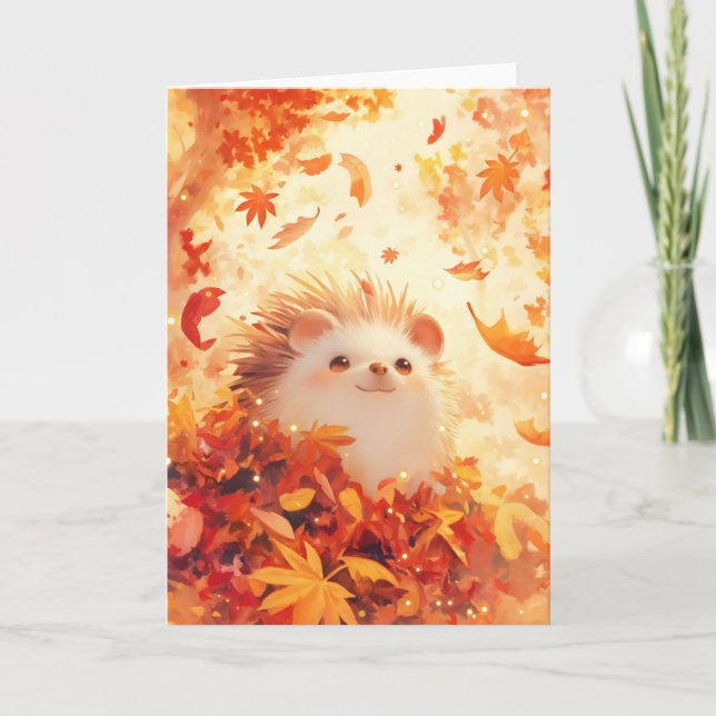 Tarjeta Rustling Leaves Happy Hedgehog (Anverso)