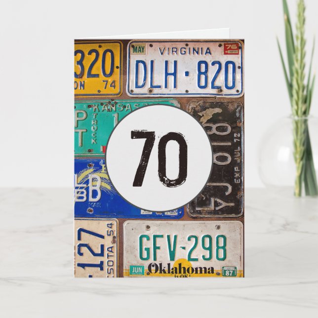 Tarjeta Rusty License Plates para 70th Birthday Card (Anverso)