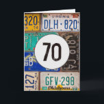 Tarjeta Rusty License Plates para 70th Birthday Card<br><div class="desc">Colección de matrículas de oxidado antiguo por 70 años. Se puede cambiar el número de edad.</div>