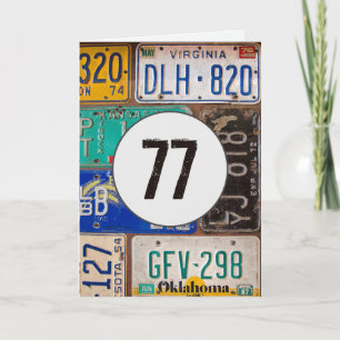 Tarjeta Rusty License Plates para 77th Birthday Card