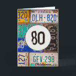 Tarjeta Rusty License Plates para 80th Birthday Card<br><div class="desc">Colección de matrículas de oxidado antiguo por 80 años. Se puede cambiar el número de edad.</div>